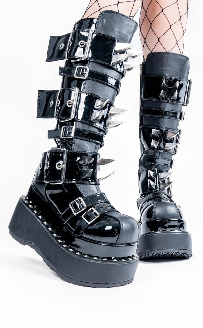 BEAR-215 Black Patent Knee-High Boots-Demonia-Tragic Beautiful