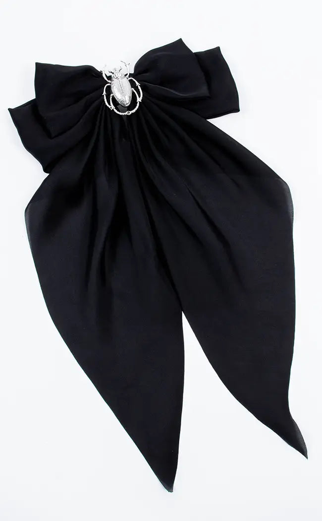 Death Watch Bow Hair Clip-Cold Black Heart-Tragic Beautiful
