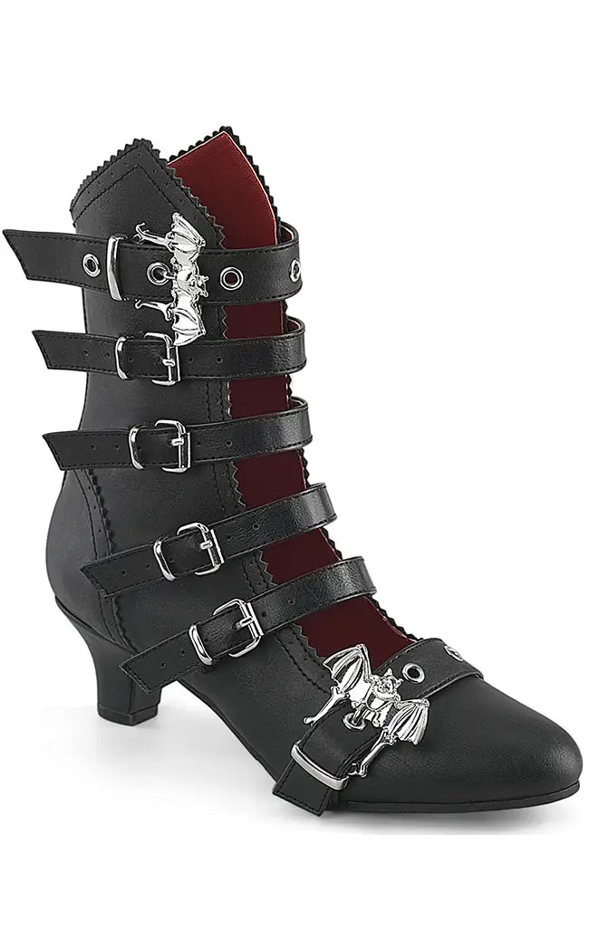 FLORA-1035 Black Vegan Mid-Calf Boots-Demonia-Tragic Beautiful