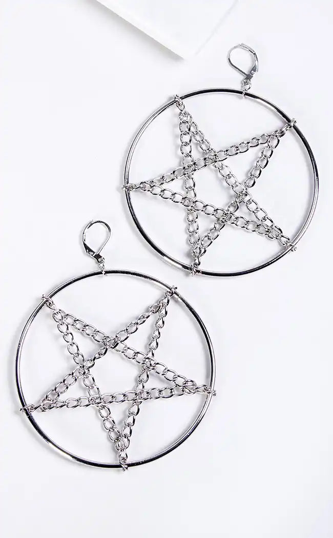 Ritual Pentagram Chain Hoop Earrings-Gothic Jewellery-Tragic Beautiful