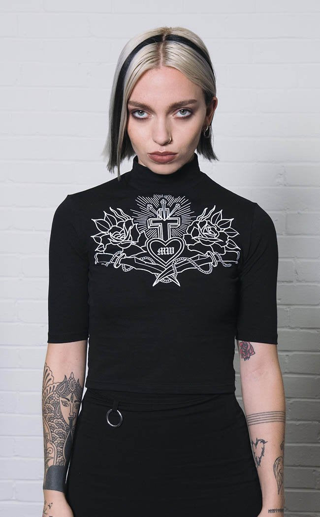 Rosaline High Neck Crop Tee-Mary Wyatt-Tragic Beautiful