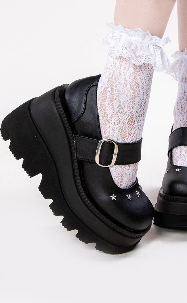 SHAKER-23 Black Vegan Leather Platform Mary Janes-Demonia-Tragic Beautiful
