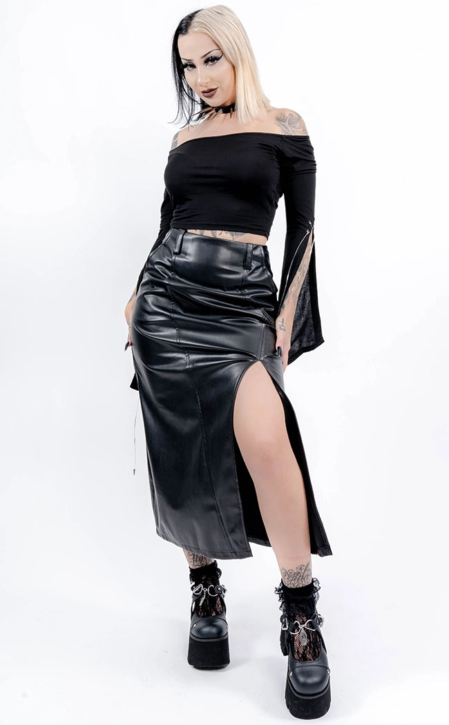 Sinstress Faux Leather Maxi Skirt-Punk Rave-Tragic Beautiful