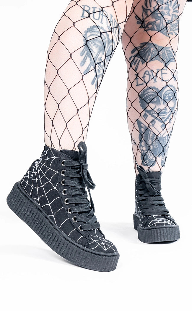 SNEEKER-250 Black High Top Creeper Sneakers (Last Pair: Size 4M/6W)-Demonia-Tragic Beautiful