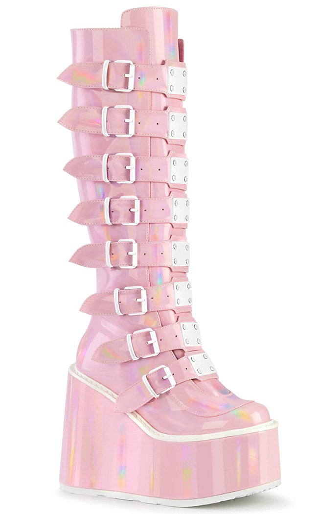 SWING-815 Pink Holo Trinity Boots-Demonia-Tragic Beautiful