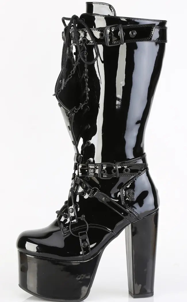TORMENT-218 Black Patent Knee-High Boots-Demonia-Tragic Beautiful