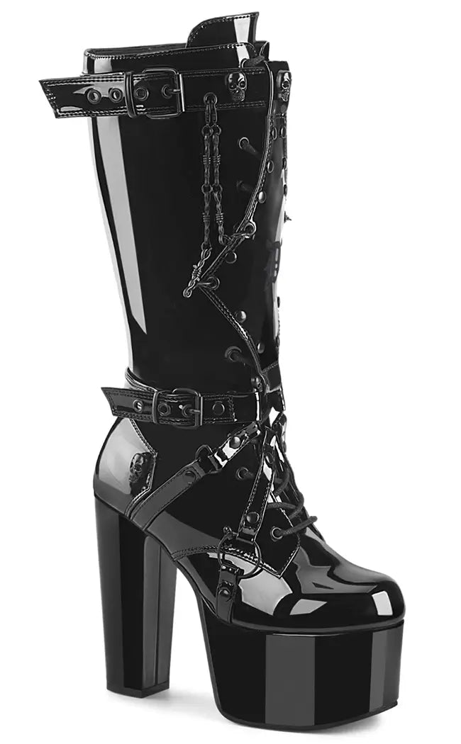 TORMENT-218 Black Patent Knee-High Boots-Demonia-Tragic Beautiful