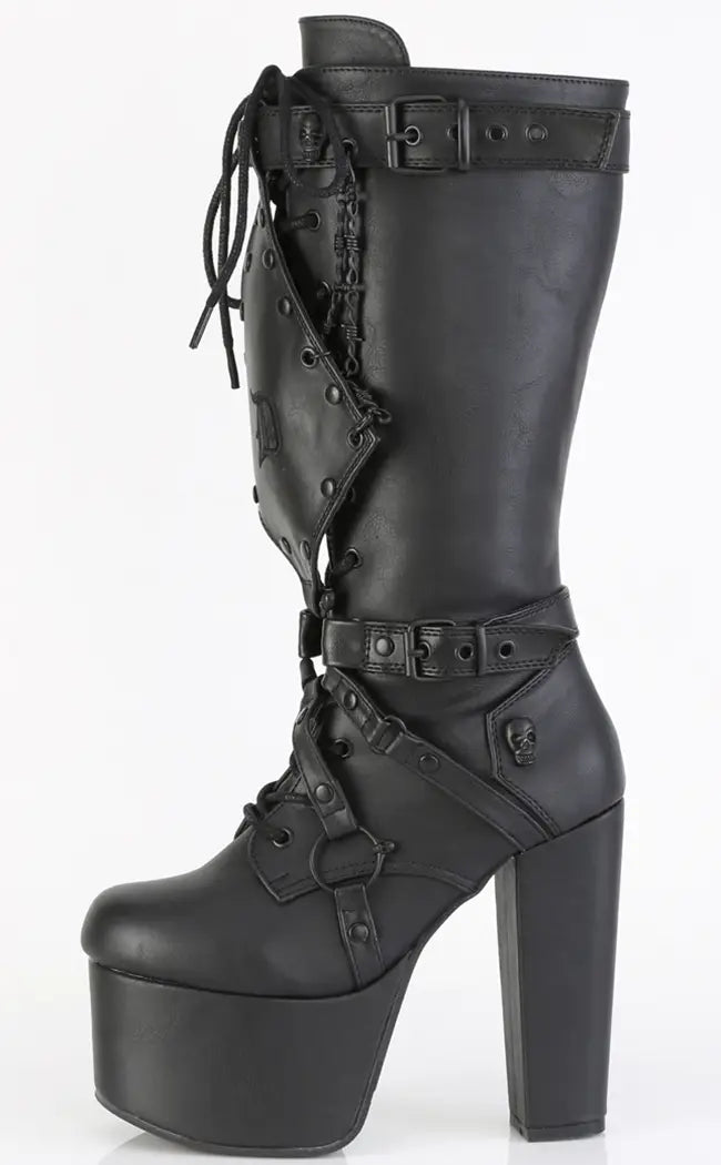 TORMENT-218 Black Vegan Leather Knee-High Boots-Demonia-Tragic Beautiful
