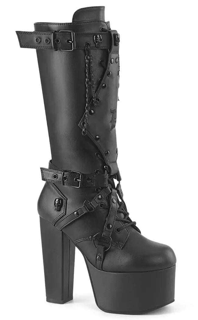 TORMENT-218 Black Vegan Leather Knee-High Boots-Demonia-Tragic Beautiful
