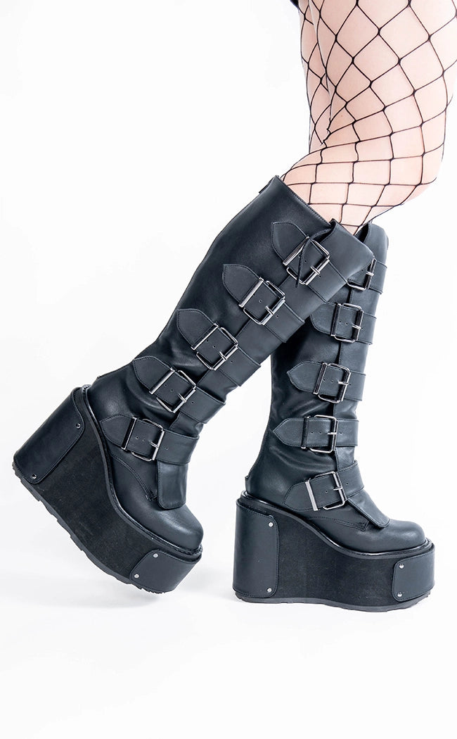 Transformer-800 Black Platform Knee High Boots-Demonia-Tragic Beautiful