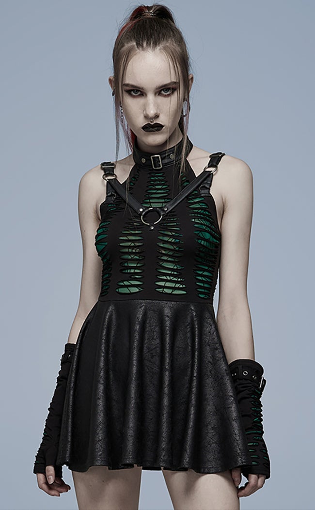 Wicked Weave Harness Dress | Black & Green-Punk Rave-Tragic Beautiful